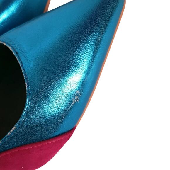 BEAUTISOLES BARDOT PINK & BLUE METALLIC STILETTO PUMP WITH GOLD ACCENT SIZE 6.5 - Picture 7 of 11